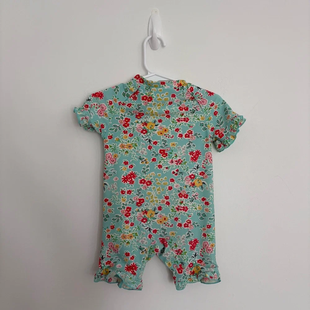 Charm Leaks Baby Swimsuit Romper Zipper 12-18 months Blue Floral Print UPF 50+